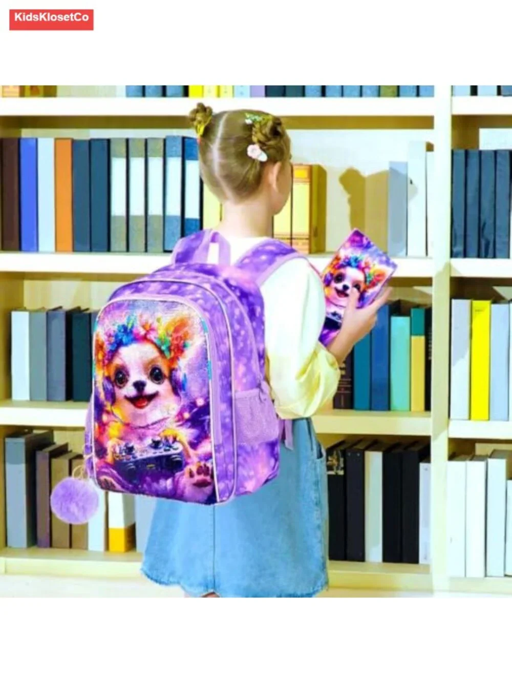 Girls Sequin Dog Backpack Set with Lunch Box